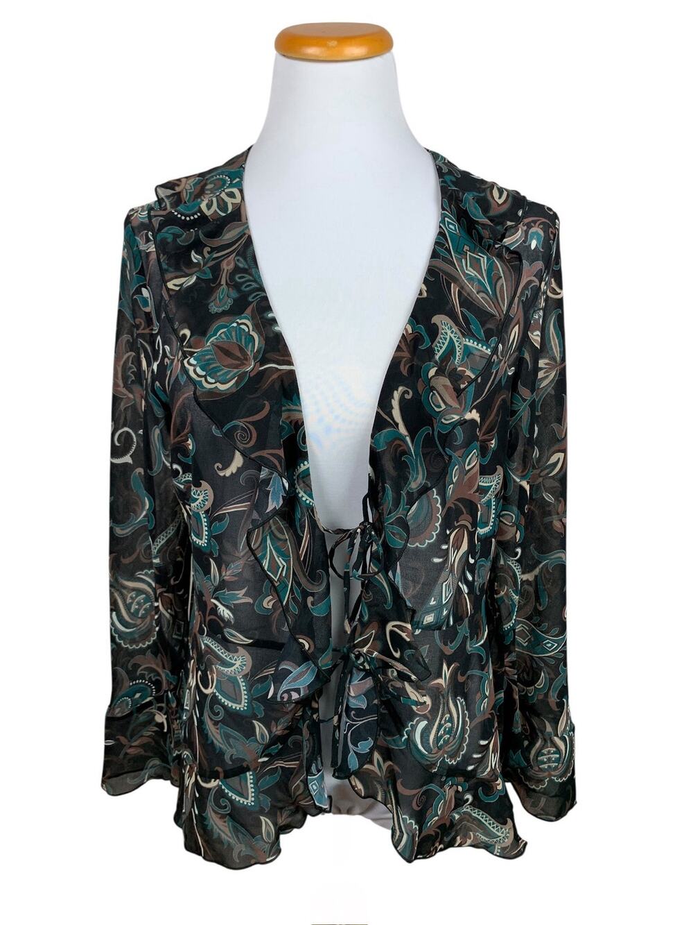 Wilfred Aritzia Faro Blouse Ruffles Black Floral Paisley Long Sleeves Women's L
